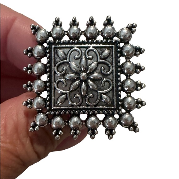 Boho Silver Square Shield Adjustable Ring - Picture 2 of 6